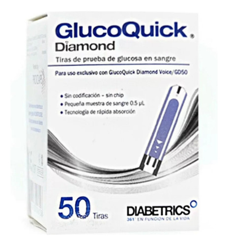 Combo 50 Tirillas + 50 Lancetas Glucoquick Gd50 Diamond