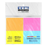 Notas Adhesivas 4 Colores - 38x50mm 200 Hojas Tekbond