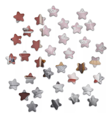 Kit 35 Estrelas Espelho Decorativo Acrílico Quarto Infantil