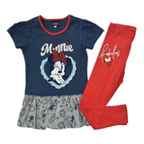 Conjunto Manga Corta + Leggings Oficial De Minnie Para Niñas