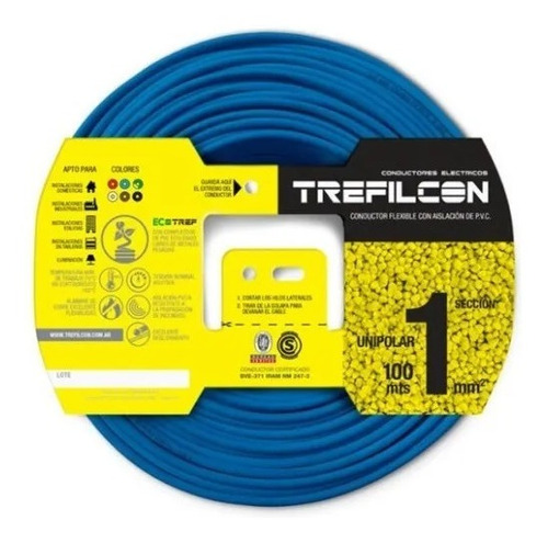 Cable Unipolar 1mm Celeste Normalizado Trefilcon X 100 Mts