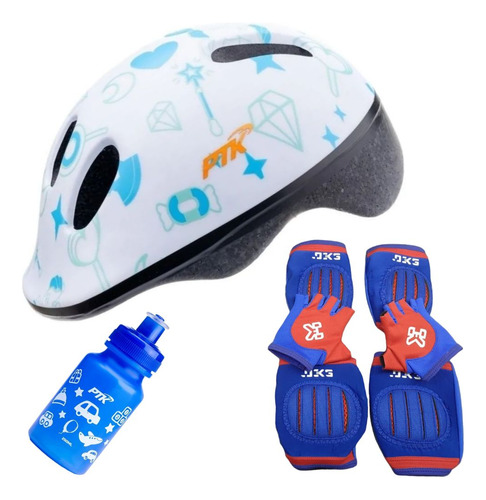 Capacete Bike Infantil + Kit Proteção + Luvas + Garrafinha