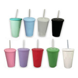 X15 Vasos Con Tapa Y Sorbete Colores Plástico Niños 500ml