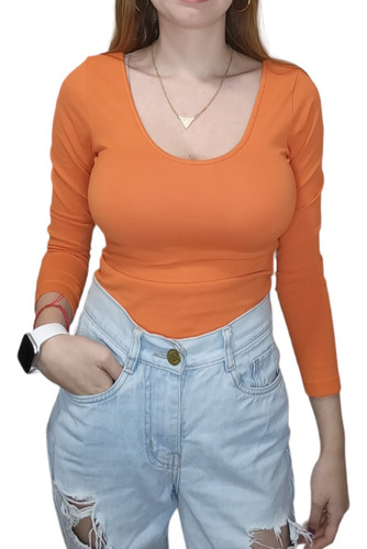 Camiseta Remera Manga Larga Algodón Con Lycra Mujer