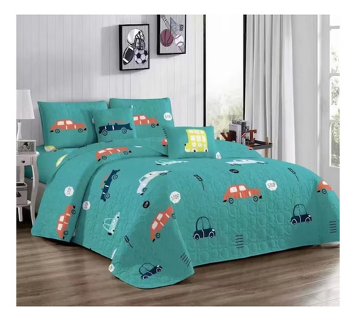 Cubrecama Quilt Delgado De Verano 1.5 Plaza Turquesa Carrito