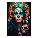 Mujer Con Cráneo Catrina Decorativa Canvas Lienzo Impreso