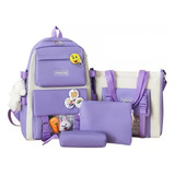 Set Juvenil Universitario Maleta Bolso Cartuchera Kawaii X5