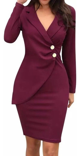 Vestido Dama De Negocios Para El Trabajo Blazer De Liso