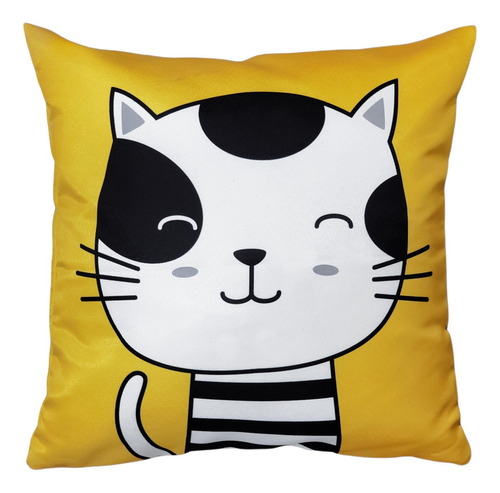 Capa Almofada Sarja Gatinho Amarelo Infantil Criança 45x45