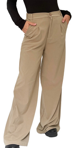 Pantalon Sastrero Ancho Negro Camel Gris Moda Mujer