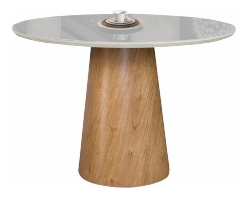 Mesa De Jantar Cone Tampo Laqueado Com Vidro 80cm- Off White