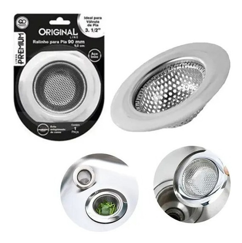 Kit 02 Ralo De Pia Cozinha 9,0cm E Banheiro 5,4cm Aço Inox