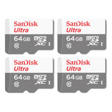 Kit 4 Cartao Memoria Micro Sd 64gb Sandisk Ultra Classe 10