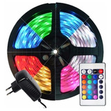 Fita Led Rgb 5m 5050 Pro D'agua + Fonte + Controle 16 Cores