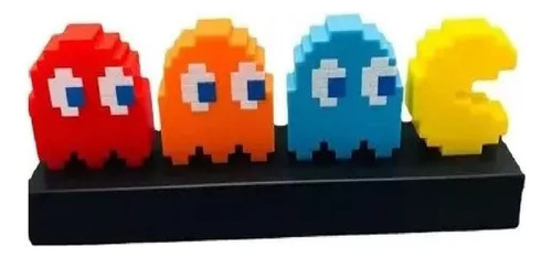 Lampara Recargable Usb Pacman Fantasmas Sensor De Sonido Estructura Negro Pantalla Amarillo