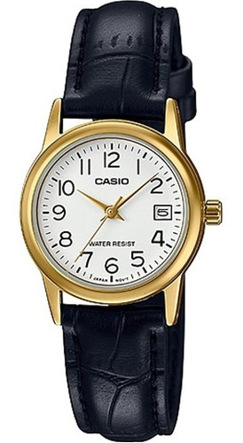 Reloj Casio Ltpv002 Mujer Correa Piel Fechador Fondo Blanco Ltp-v002gl-7b2