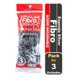 Esponja De Acero Silver Inoxidable Fibro 3 Unidades