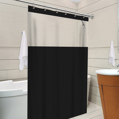 Cortina Box Em Pvc Antimofo Banheiro Preta Com Visor