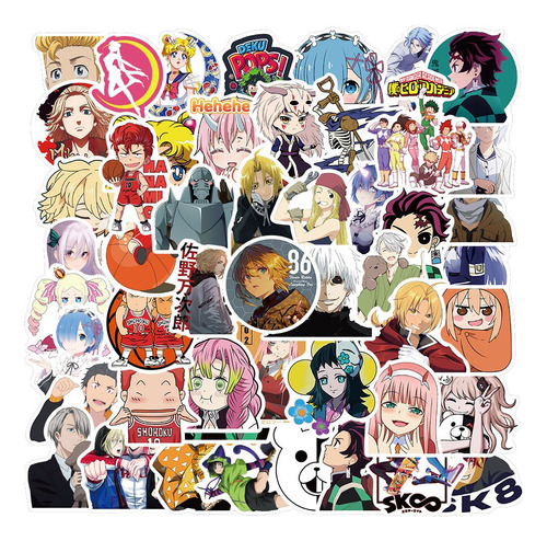 Anime Variado Mixto 100 Calcomanias Stickers Pvc Contra Agua