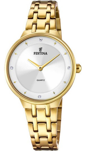 Reloj Festina F20601.1 Para Mujer Mademoiselle Acero Inox Color De La Malla Dorado Color Del Bisel Dorado Color Del Fondo Plata