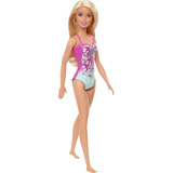 Barbie Traje De Baño Con Diseño Floral, Color Rosa Y Azul.