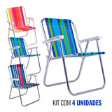 Kit 4 Cadeiras Praia Piscina Alta Alumínio 255500 Cores Bel