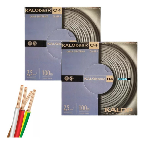 Pack X2 Cable Unipolar 2.5mm Kalop Normalizado (200 Metros)