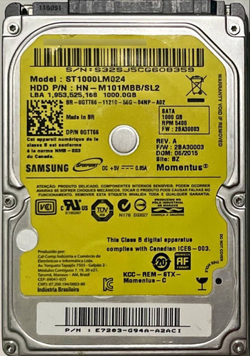 Hd 1 Tb Seagate / Samsung - St1000lm024 Hn-m101mbb - 2.5 Para Notebook, Ps3, Ps4, Xbox - Em Alerta, 15271 Horas