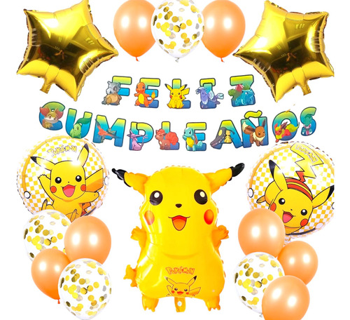 Kit Globos Pikachu Pokemon Decoracion Cumpleaños Fiesta
