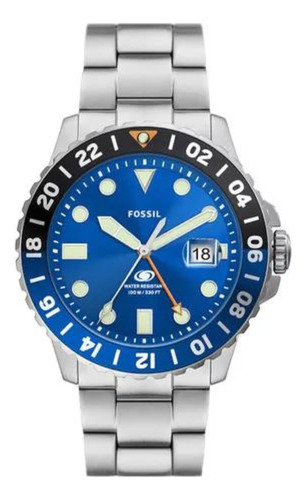 Relógio Masculino Fossil Analógico Azul Prata Aço Fs59911an