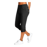 Y Pants Capris Para Mujer, Cintura Alta, Color Liso, De Vera