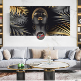 Cuadro Canvas Mujer Africana Dorada Plantas 120x60cm