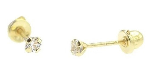 Arete Broquel Zirconia De Niña Bebé Oro 14k 2mm