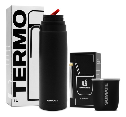 Set Termo Acero Inox 1 Litro Cebador + Mate Termico Inox