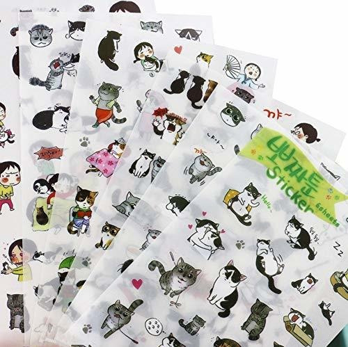 Stickers Gato Kawaii - 6 Hojas