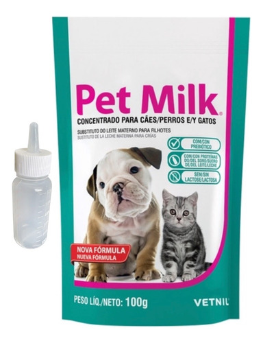 Leite P/ Gatos Cães Filhotes Substituto Pet Milk Mamadeira