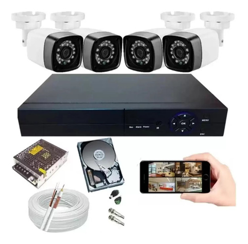 Kit 4 Cameras Segurança 1080p Full Hd Dvr 4ch Com Hd Sata