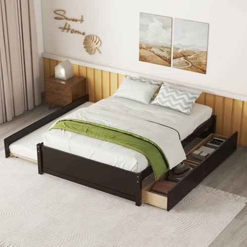 Homsof Doble Cama Doble Con Dos Cajones, Convertible A 2 Pla