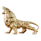 Estátua Decoração Artesanal Leão Africano Resina Geométrico Cor Dourado
