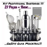 Kit Bartender Profissional Em Inox 21 Peças + Base Acrílico 