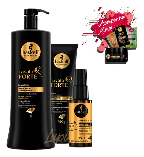 Kit Haskell Cavalo Forte Shampoo 1l + Leave-in + Selante Nf