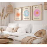 Set De 3 Cuadros Con Vidrio Aura Soul Body Mind 30x40 Cm. 