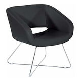 Sillón Lounge Moderno De Vinilo Con Base De Cromo, Negro