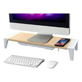 Mesa De Trabajo - Wooden Monitor Stand With Wireless Chargin