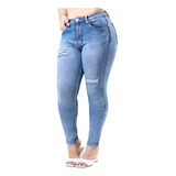 Pantalon Mezclilla Curvy Skinny Azul Claro Roto Dama Pkm523