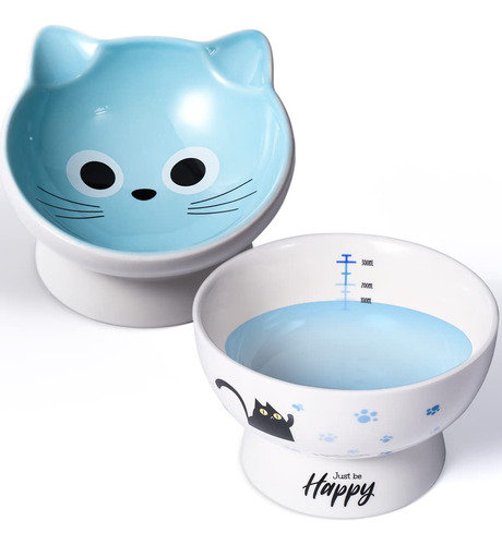 Aisbugur Juego De 2 Cuencos De Ceramica Para Gatos, Diseno E