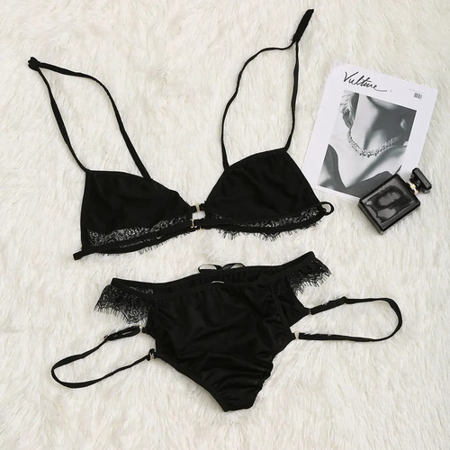 Conjunto Tanga Y Top Bikini Lencería Sexy Sensual Negro