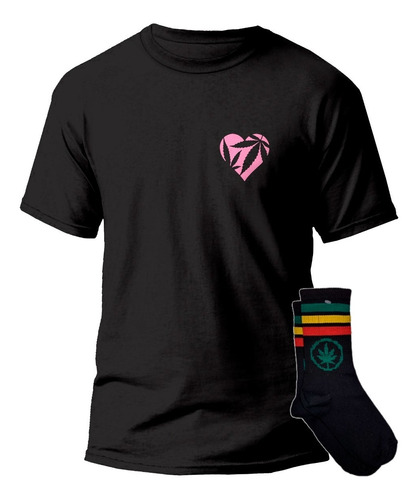 Playera Y Calceta Mota Linea Corazon Marihuana Logo Flores