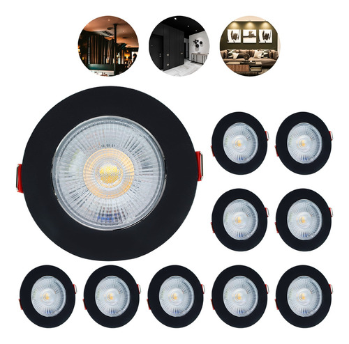 Kit 10 Spot Led Capa Preto 7w Direcionável Redondo Luz Forte