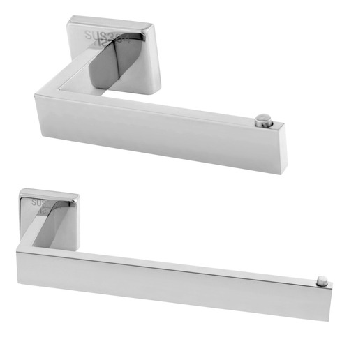 Kit Acessórios Quadrado Banheiro Luxo Inox 304 2 Peças